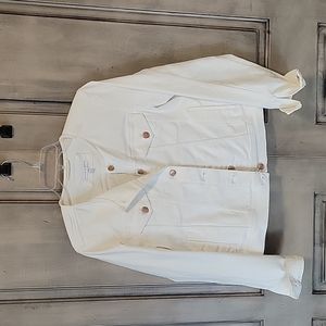 LOFT collarless denim jacket, small